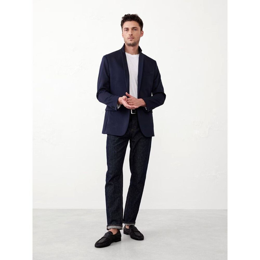 Banana Republic Men's Blazer 44 Regluar Navy Blue Tailored-Fit Knit Elbow Patch